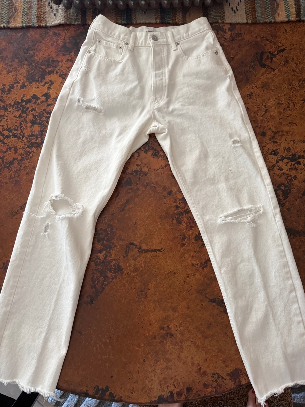 Moussy White Distressed Straight-Leg Jeans